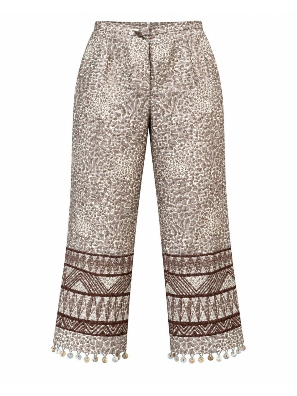 Sharon Young Size 6 Brown Leopard Print Boho Pants Relaxed Fit Cotton Blend